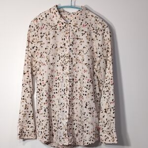 Foxcroft | 100% Cotton Pink Brown Hues Dot Button Down Non-iron Shirt Size 10